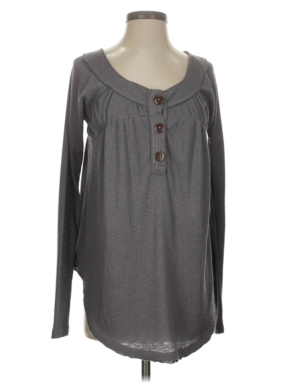 Free People Women's Charcoal Gray Long-Sleeve Henley Top